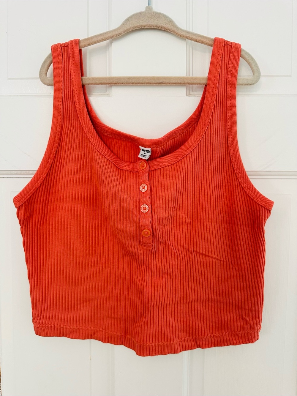 Uniqlo Ribbed Henley Crop Tank Top - Orange Peach